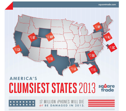 CLUMSEIEST STATES--MAP